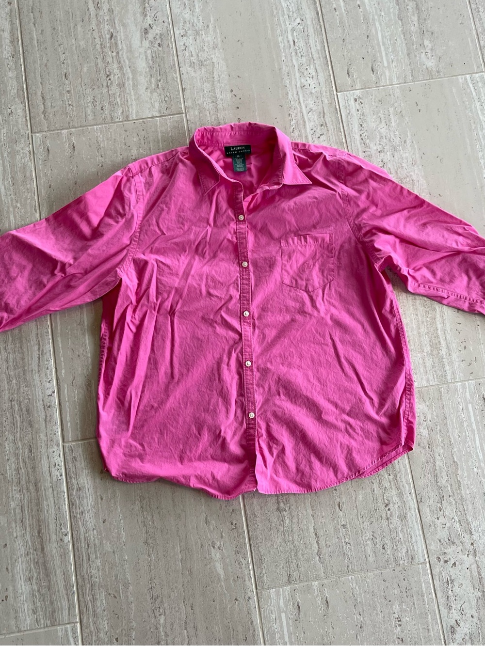 Lauren Ralph Lauren Shirt XL Pink Cotton Button Down 3/4 Sleeve Pocket Womens